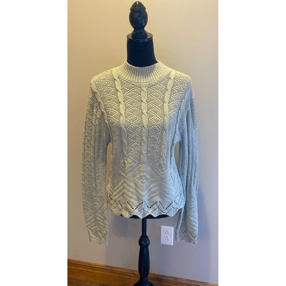 Retro Cable Knit Womens Sweater Crew Neck Soft Sage Green Size Medium Unique - Picture 5 of 12